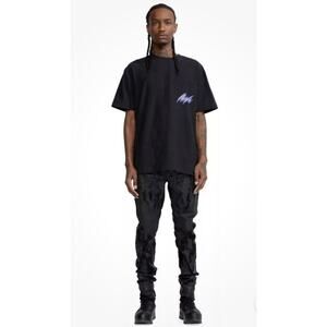 Purple Brand P001 Black Crackle Paint Foil Stretch Denim Low Rise Jeans, Size 31